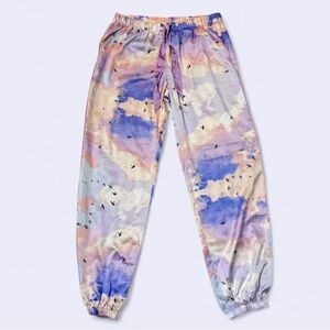 Victoria’s Secret Women’s Satin Pajama Pants Sky Clouds Birds Pastel size M